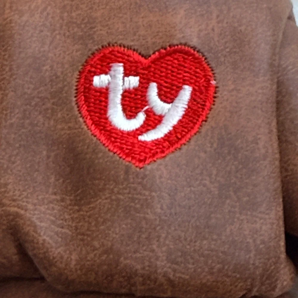 Ty Attic Treasures Baron Bear Aviator Bomber Jacket Tan Brown 8 inch Plush Toy
